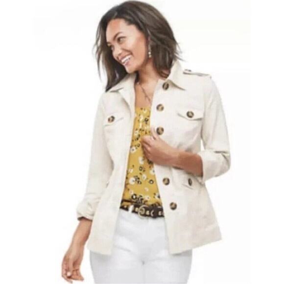 Cabi #5659 Women's White Kenya Safari Utility Military Jacket Size Medium - Picture 1 of 6